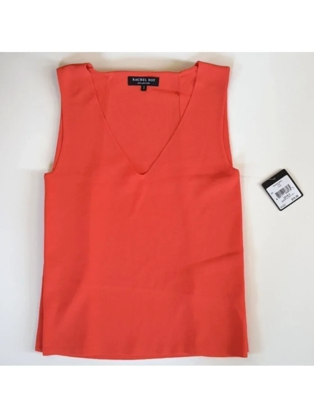 Rachel Roy Orange V-Neck Swing Tank Top High Low Flowy Draped Summertime